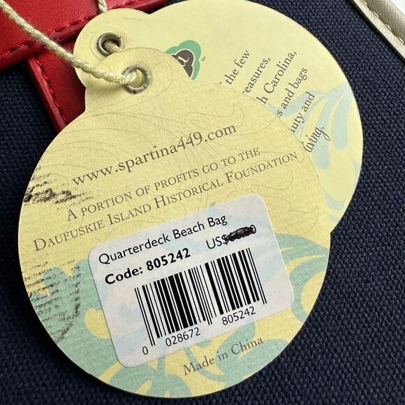 Spartina 449 Quarterdeck Beach Bag Tote Red+Navy New with Tags - Picture 9 of 9